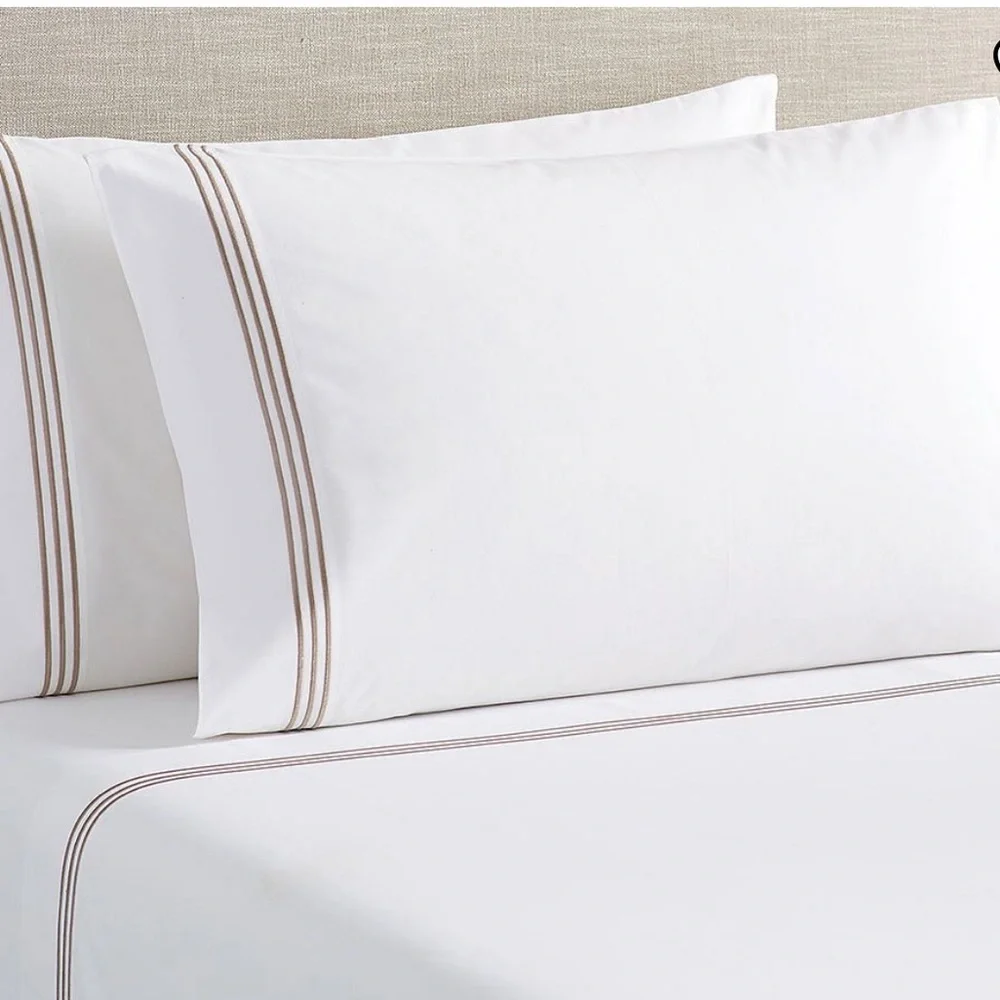 2 Pottery Barn White KING Pillowcases with Embroidered Silver Stripes